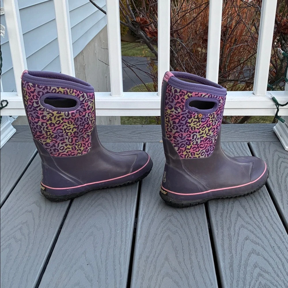 BOGS Youth Girl Classic II Rain Snow Boots Purple Leopard Print US Size  5/EU 38